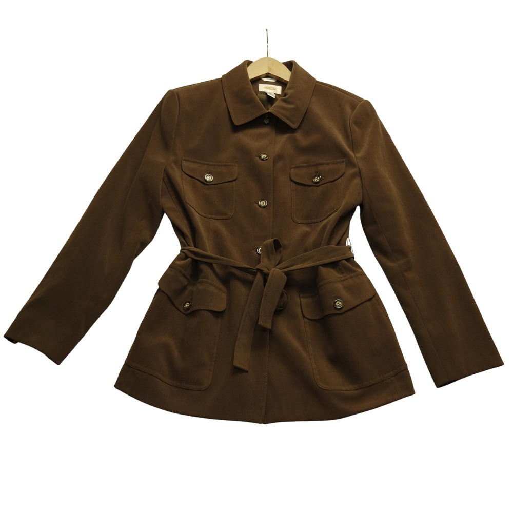 Vintage Talbots Women's Brown Safari Field Jacket Belted Utility Coat Size 12